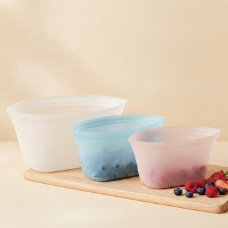 다회용 실리콘 지퍼백 3종 세트 500ml + 1000ml + 1500ml 3colors